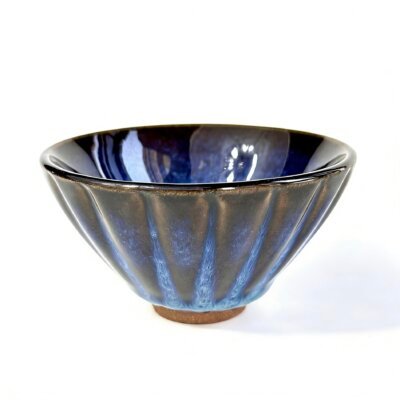 SUIAN Azure Glaze Chrysanthemum Petal Tea Bowl - Handmade Ceramic Cup