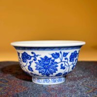 Blue and White Intertwining Lotus Tea Bowl