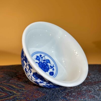 Blue and White Intertwining Lotus Tea Bowl