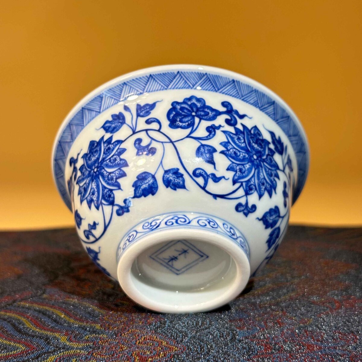 Blue and White Intertwining Lotus Tea Bowl