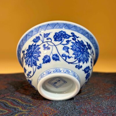 Blue and White Intertwining Lotus Tea Bowl