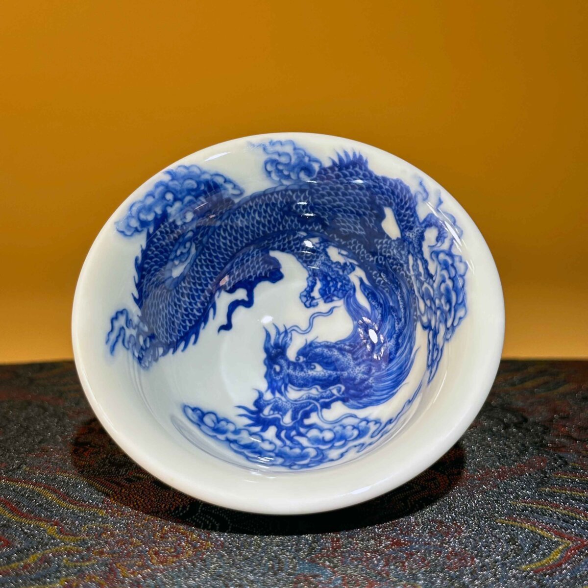 Blue and White Cloud Dragon Tea Bowl