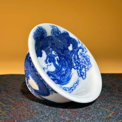 Blue and White Cloud Dragon Tea Bowl