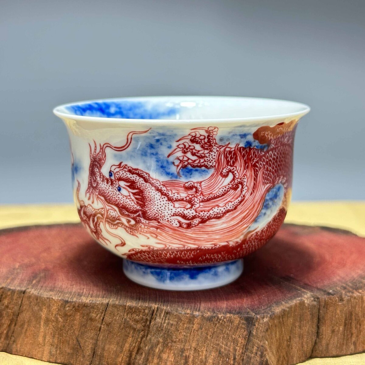 Blue & Red Dragon Porcelain Cup
