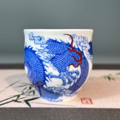 Blue and White Iron Red Dragon Pattern Cup