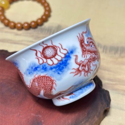 Blue & Red Dragon Porcelain Cup