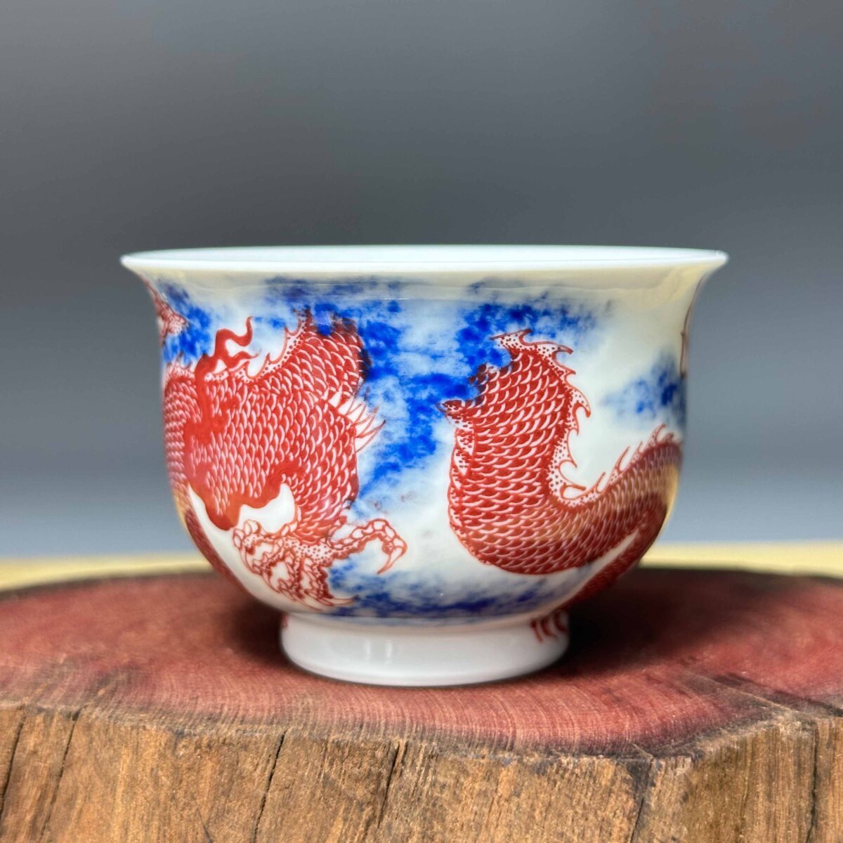 Blue & Red Dragon Porcelain Cup