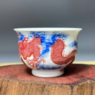 Blue & Red Dragon Porcelain Cup