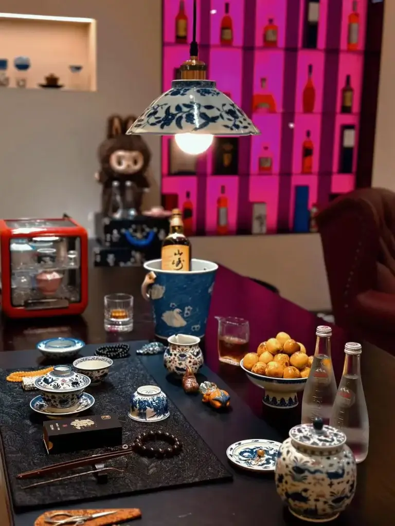 Slow living with elegant blue and white porcelain tea set